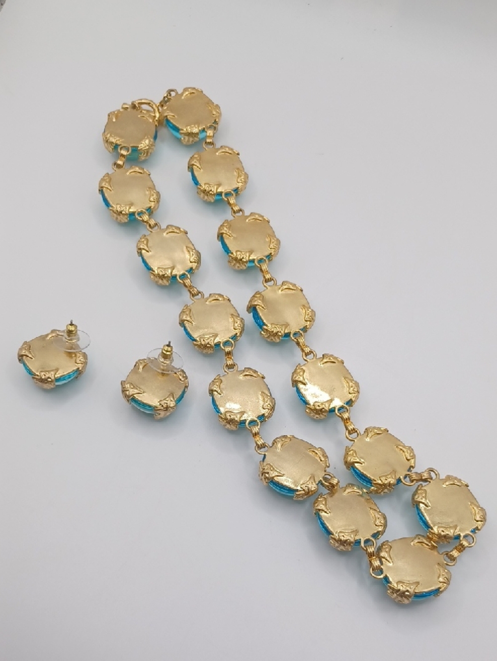 1950s Teal/Green Czech Glass Necklace and Earring Set - Picture 10 of 11